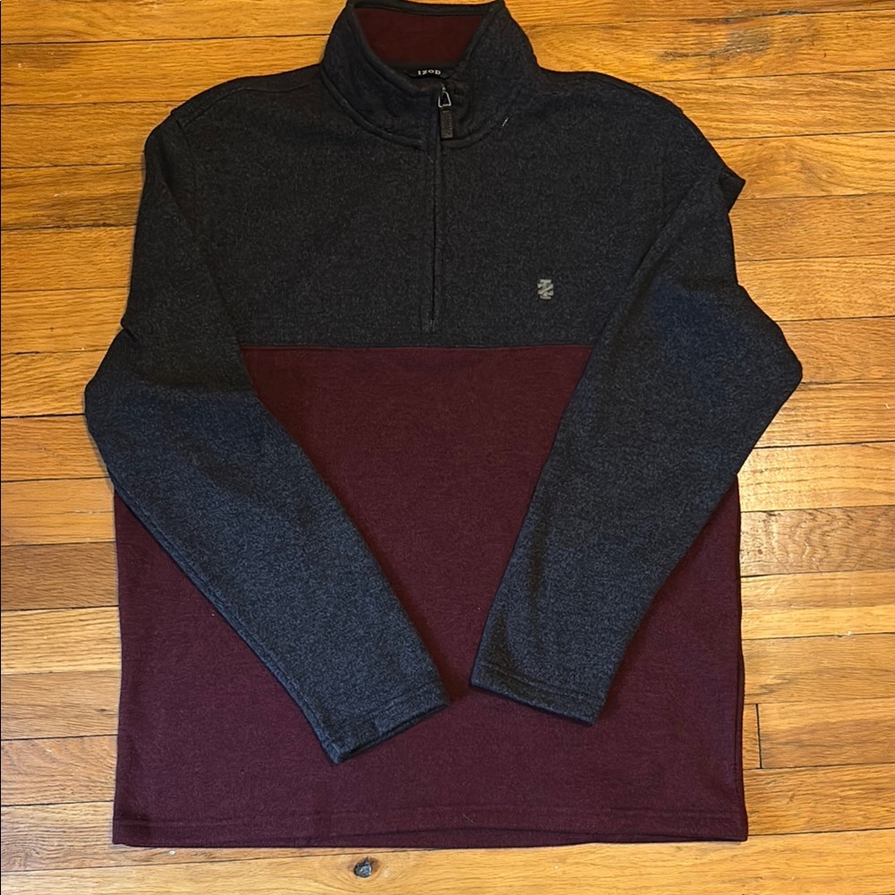 Izod Dark Grey and Red Zip Up Sweater